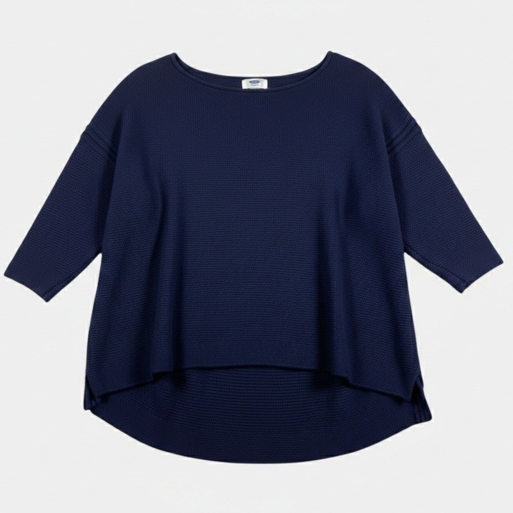 Old Navy Womens Navy Blue Textured Knit Boat Neck 3/4 Sleeve Sweater Size Medium